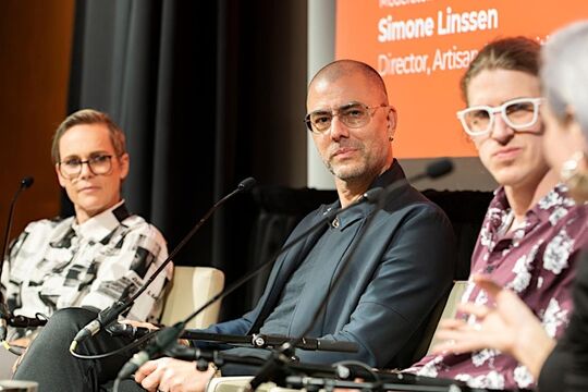 Artists engaging with audience on a Brisbane Portrait Prize panel