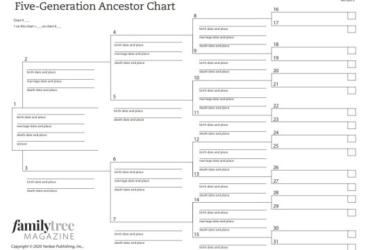 A family tree chart with names and branches