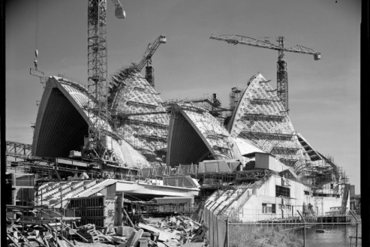 image of mid construction of the Sydney Opera House 1965