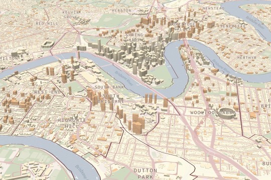 Compute generated map of Brisbane including Brisbane River, from Mapping Future Brisbane interactive tool
