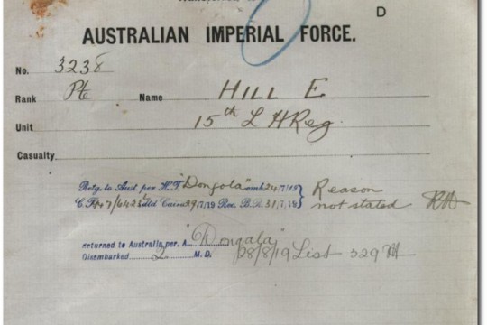 Extract from AIF service record for Edward Hill