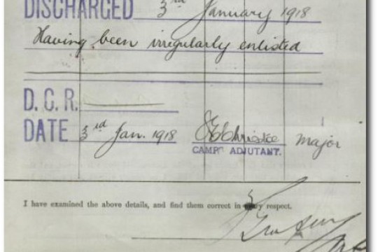 Extract from service record for John Sam