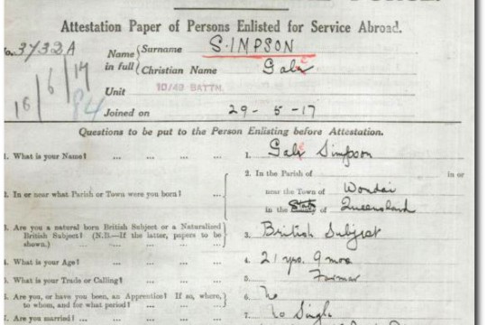 Extract from AIF service record for Gale Simpson