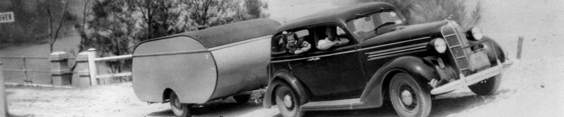 Family holidays in a 1936 Dodge with compact caravan