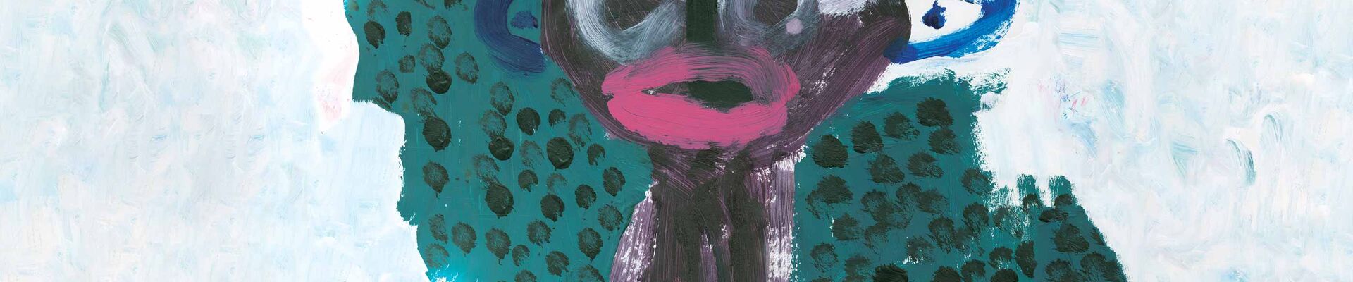 Image: Dolita Delta, Self Portrait, 2009. Dr Barbara Piscitelli AM Children's Art Archive. John Oxley Library, State Library of Queensland. Acc. 7116/8/25 A childs self portrait The child has brown skin blue hair white eyelashes and pink lips against a green spotted background