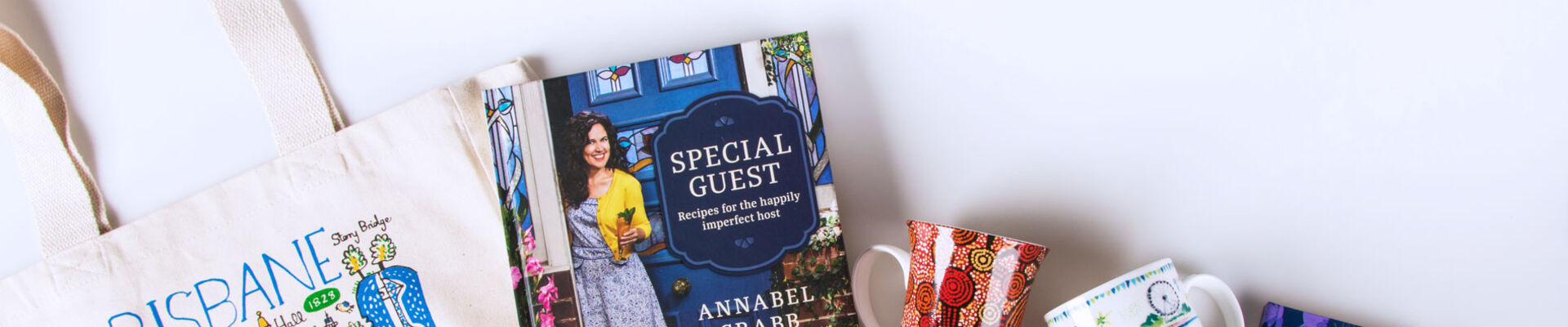 Flat lay of the library shop products. Flat lay of the library shop products