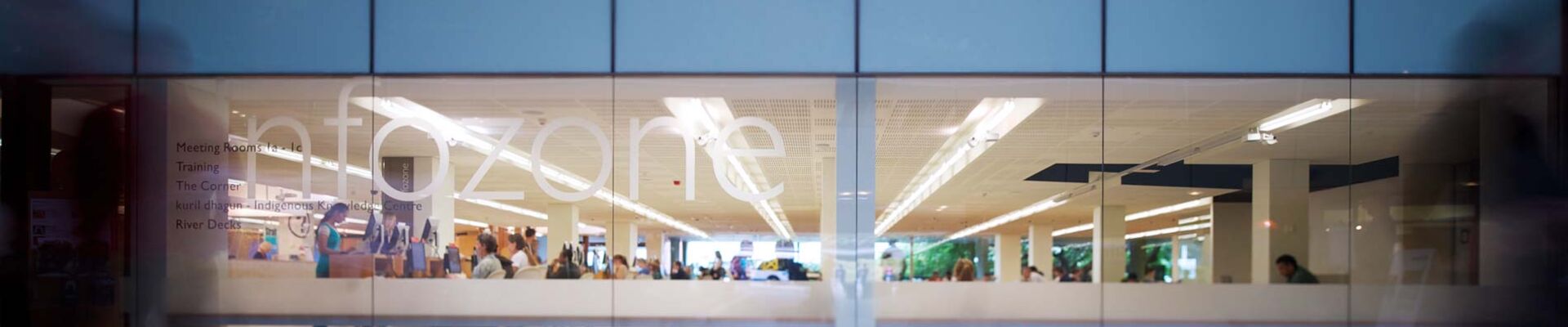 View of the Infozone from within the State Library of Queensland. View of the Infozone from within the State Library of Queensland