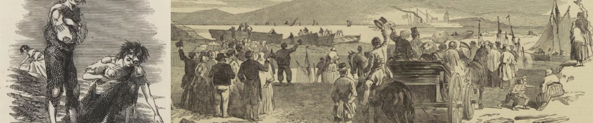 Two images from Illustrated London News depicting famine and immigration