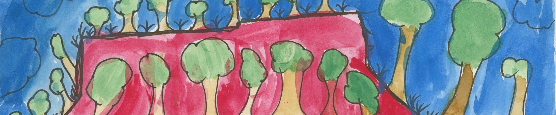Childs artwork of trees with a virbrant colour