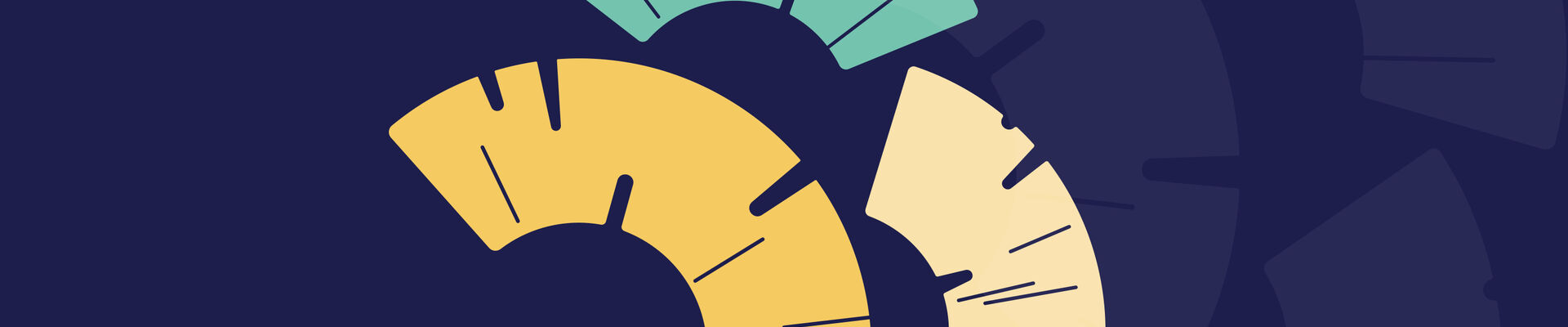 Three pineapple slices in yellows and greens on a dark blue background