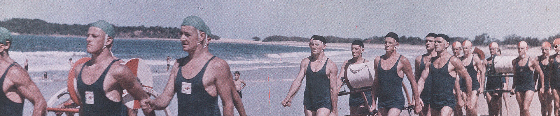 Parade at a surf carnival on a Gold Coast beach in the 1940s