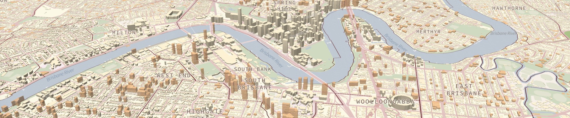 Compute generated map of Brisbane including Brisbane River from Mapping Future Brisbane interactive tool