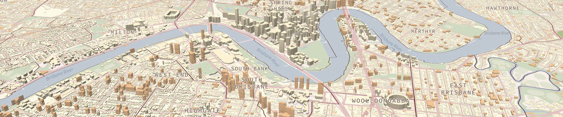 Compute generated map of Brisbane including Brisbane River from Mapping Future Brisbane interactive tool