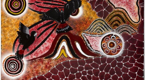 Black Cockatoo Dreaming, Colleen Sam (Kalkadoon/Kalkadunga), 2021, acrylic on canvas.