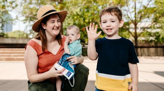 Boy with family counting