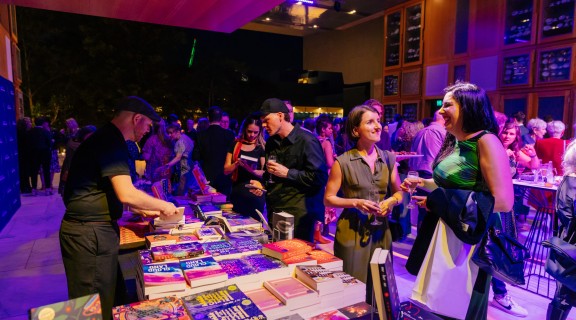 People mingle at the Queensland Literary Awards reception and Library Pop-up Shop