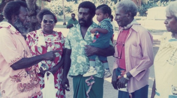 Eddie Mabo with some members of the Mer community who welcomed the Supreme Court party to Mer Island