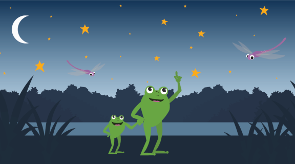 Errol and baby frog star gazing