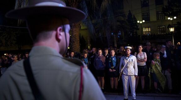 crowd gathered at the Anzac Day dawn service in Brisbane, Queensland, 2014