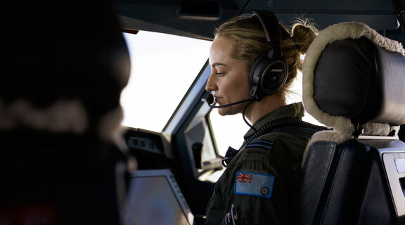 Flight Lieutenant Sara Whitehead, a Pilot from No 33 Squadron.