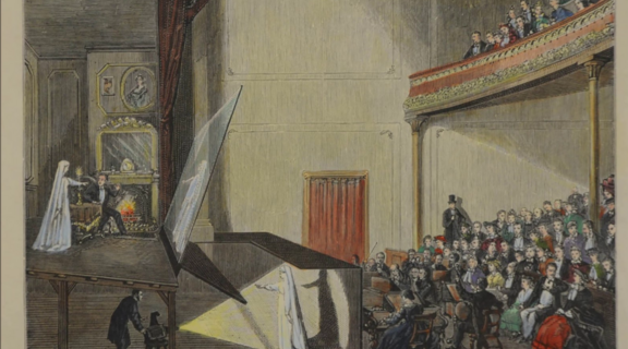 "Ghost on a Stage" engraving, Harper's Weekly (1864)