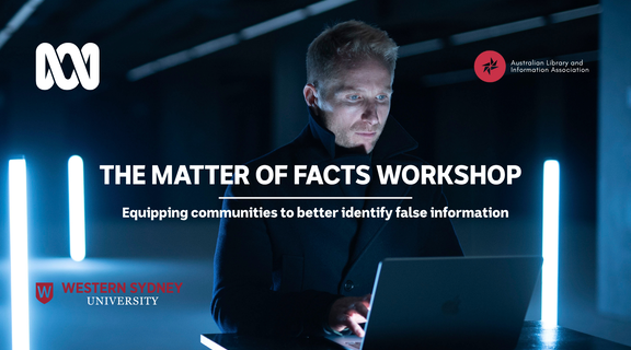 Image of a man working on a computer, with the words The Matter of Facts Workshop across the image.
