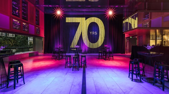 Queensland Terrace projection backdrop and lighting effects.