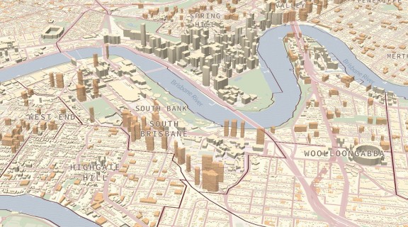 Compute generated map of Brisbane including Brisbane River, from Mapping Future Brisbane interactive tool