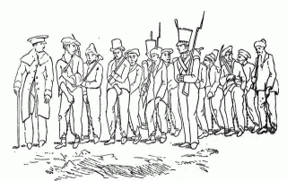 Sketch of convict chain gang taken from  J.J.Knight's "In the early days : history and incident of pioneer Queensland" (1898)