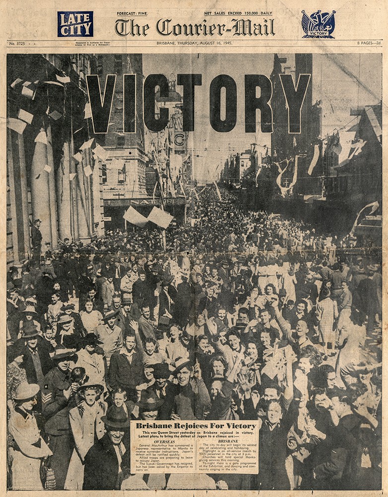 Front cover of the newspaper The Courier Mail 16 Aug 1945