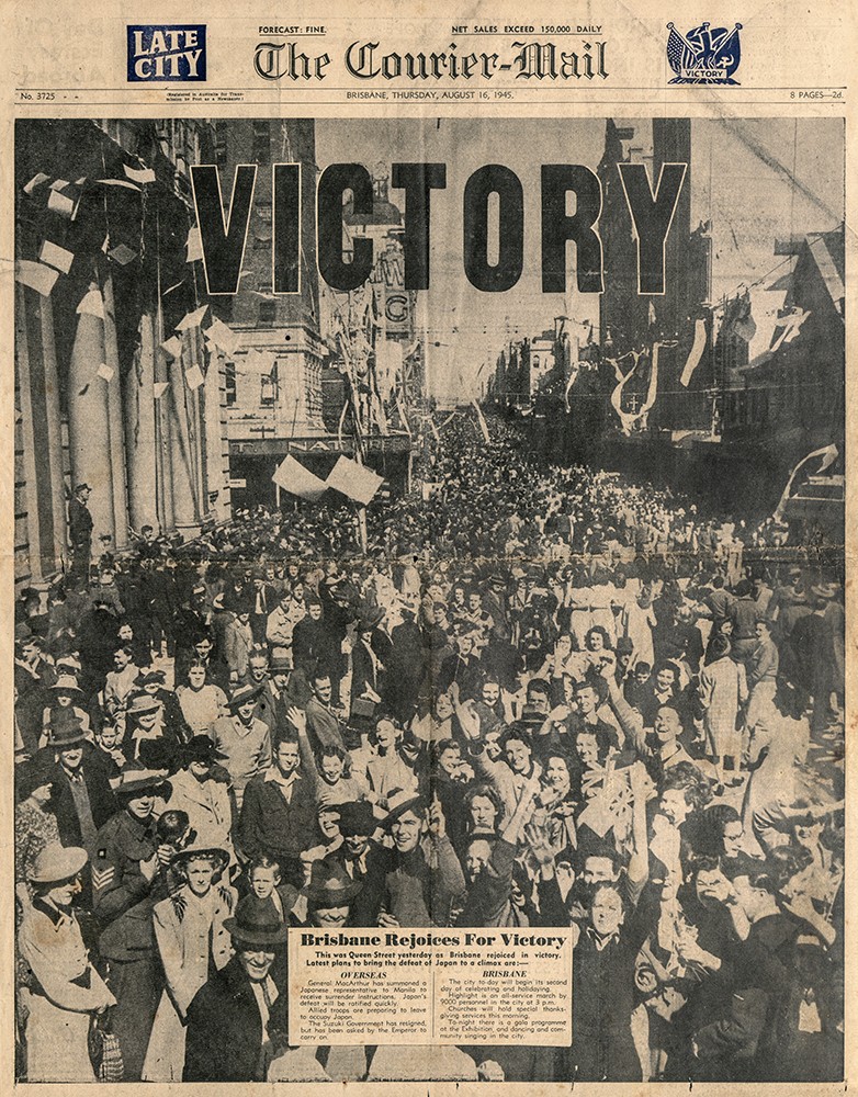 Front cover of the newspaper "The Courier Mail" 16 Aug 1945