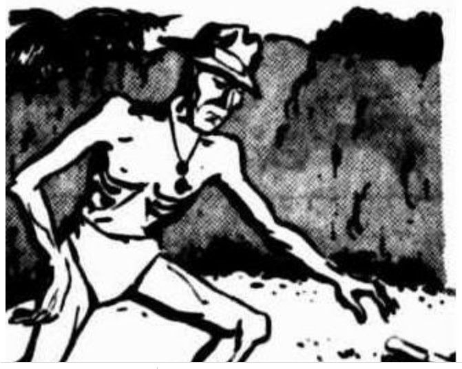 Sketch of a POW on the Thai-Burma Railway, from The Courier-Mail, 15 Aug 1947, p2.