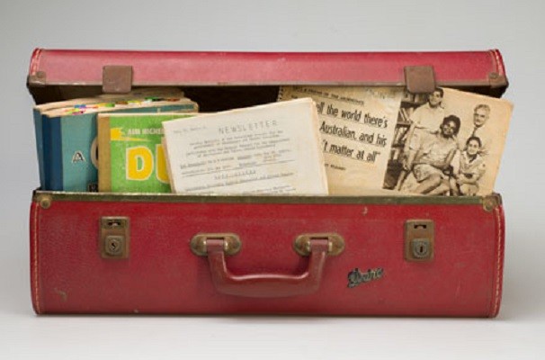 Lambert McBride Collection,1963-1997 Suitcase used by Lambert McBride whilst campaigning. John Oxley Library, SLQ MMS ID 99263163402061