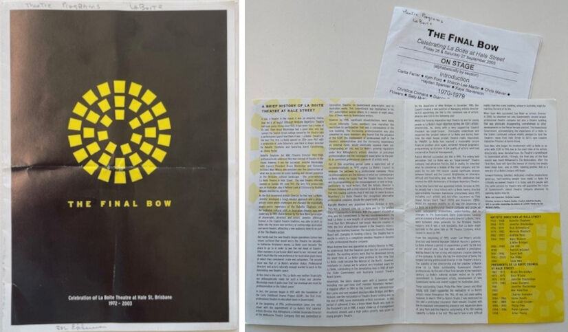 Program for "The Final Bow" at La Boite Theatre, 2003.