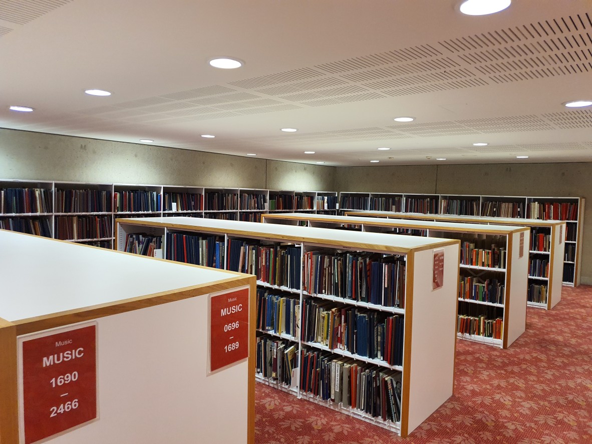 Music score shelves at State Library