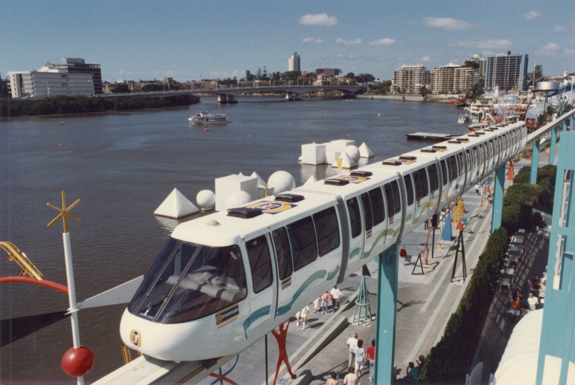 Monorail at Expo ’88 in South Bank, Queensland, 1988. Photograph by Russell Brown.