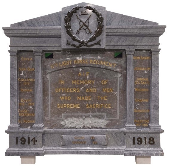 11th Light Horse Regiment Memorial Plaque, World War Crypt, Anzac Square Memorial Galleries.