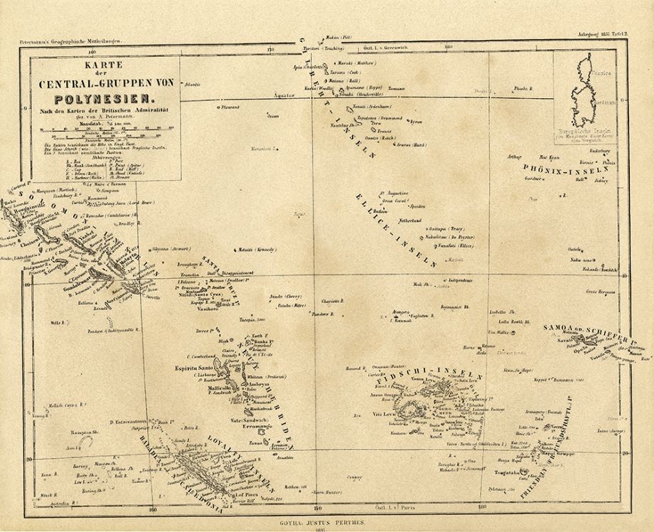 1857 Karte der Central-Gruppen von Polynesien Nach den Karten der Britishen Admiralitat Augustus Petermann 1822-1878 Gotha Germany  Justus Perthes 1857 