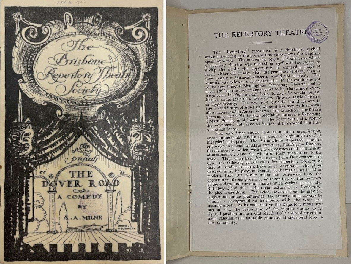 Program for "The Dover Road" by A.A. Milne, 1925. Brisbane Repertory Theatre Society.
