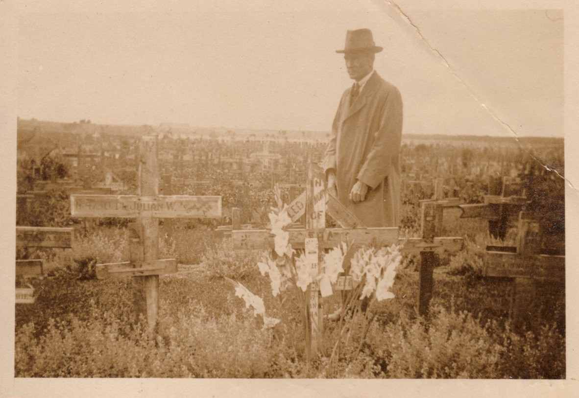 Fred Attewell’s father attending the grave of his son, France 1927. Photo courtesy of Les Robinson.