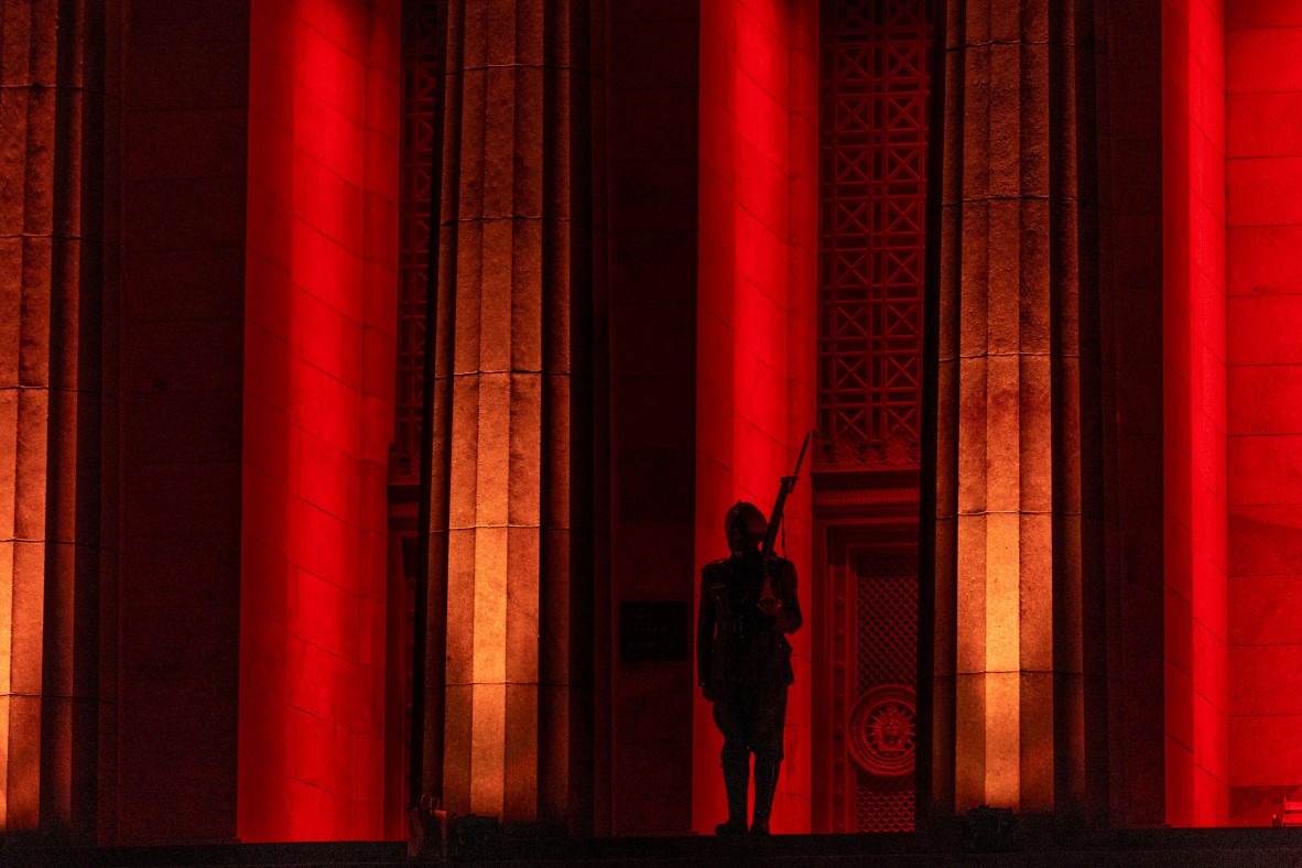 A photo of a soldier at an ANZAC day service