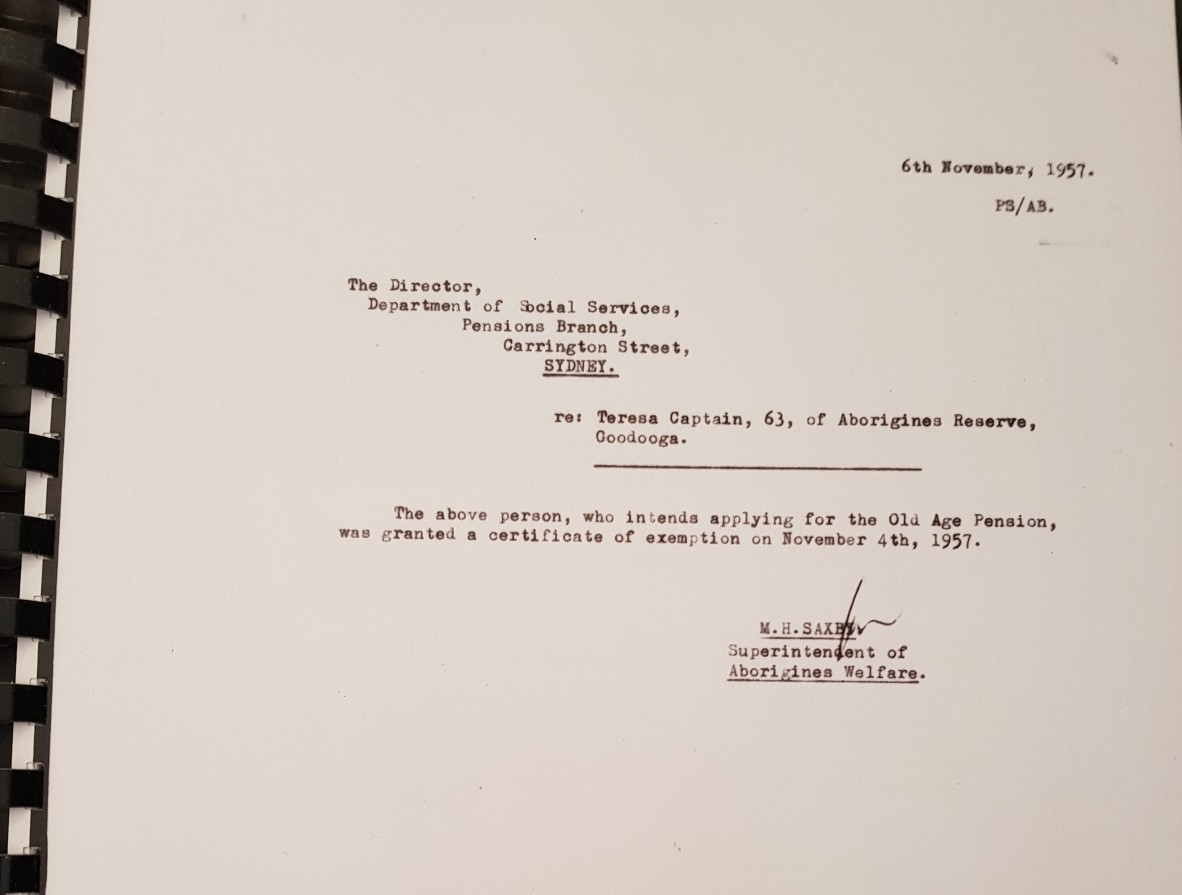 Letter informing the Governmental Department of Social Services that my Great Grandmother had been granted her certificate of Exemption.