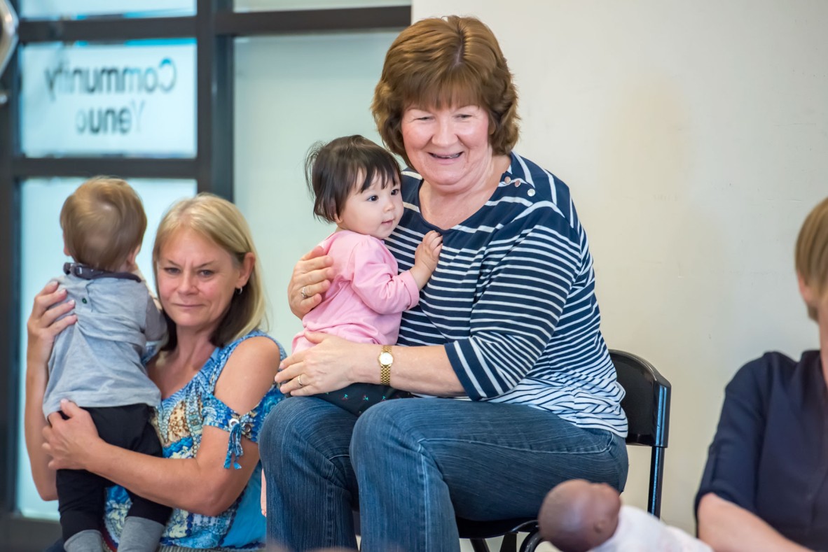 Grandparent and child attending a First 5 Forever session