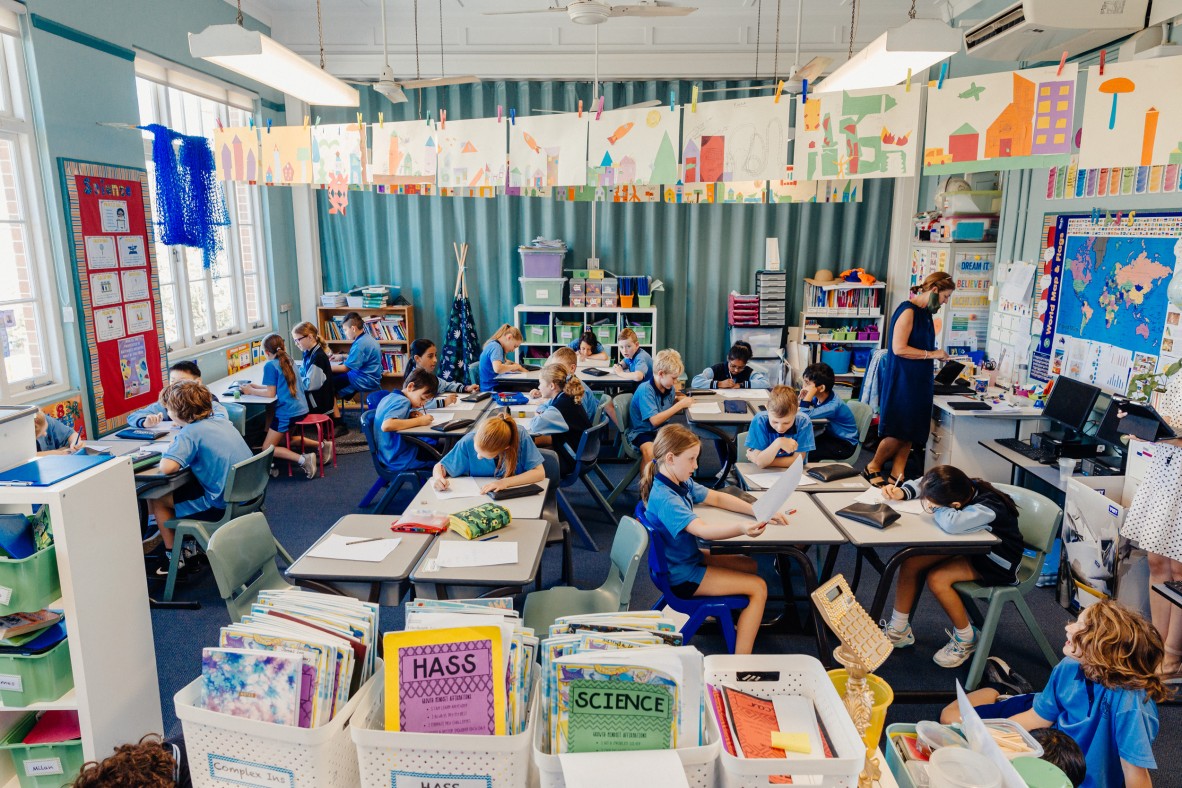 Classroom of students sketching ideas