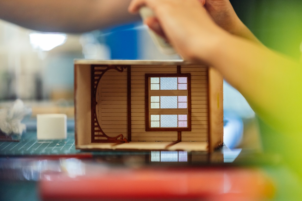 Qld Architecture in miniature book nook on its side
