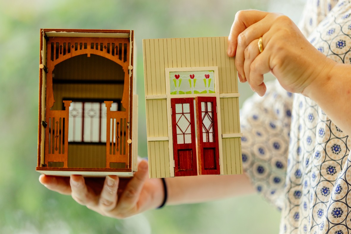 A close up photo of Queensland miniature book nook 