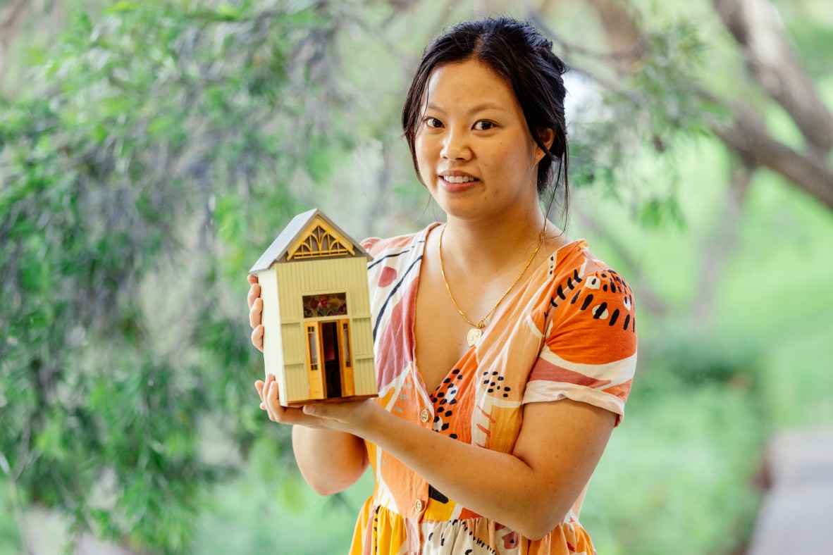 A photo of one of the Queensland architecture in miniature workshop participants with their book nook