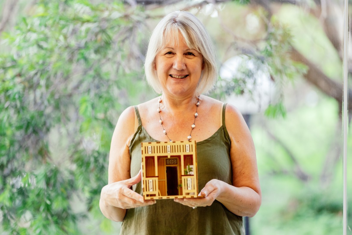 A photo of one of the Queensland architecture in miniature workshop participants with their book nook