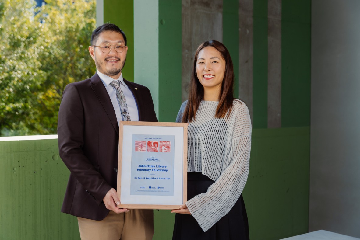 2024 John Oxley Library Honorary Fellows, Dr Eun-ji Amy Kim and Dr Aaron Teo.