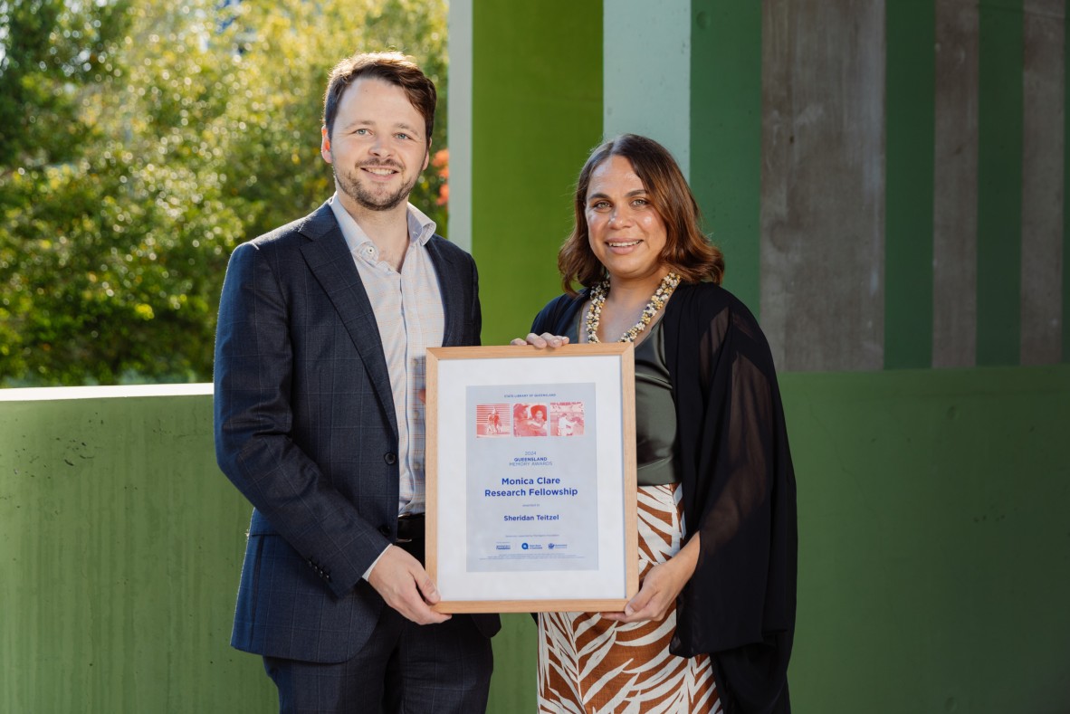 2024 Monica Clare Research Fellow, Sheridan Teitzel with sponsor Bill Siganto representing The Siganto Foundation